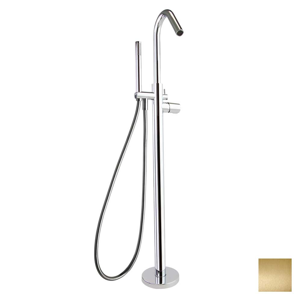 Напольный смеситель для ванны однорычажный с душевым комплектом TZAR 348503DOC золото брашированное