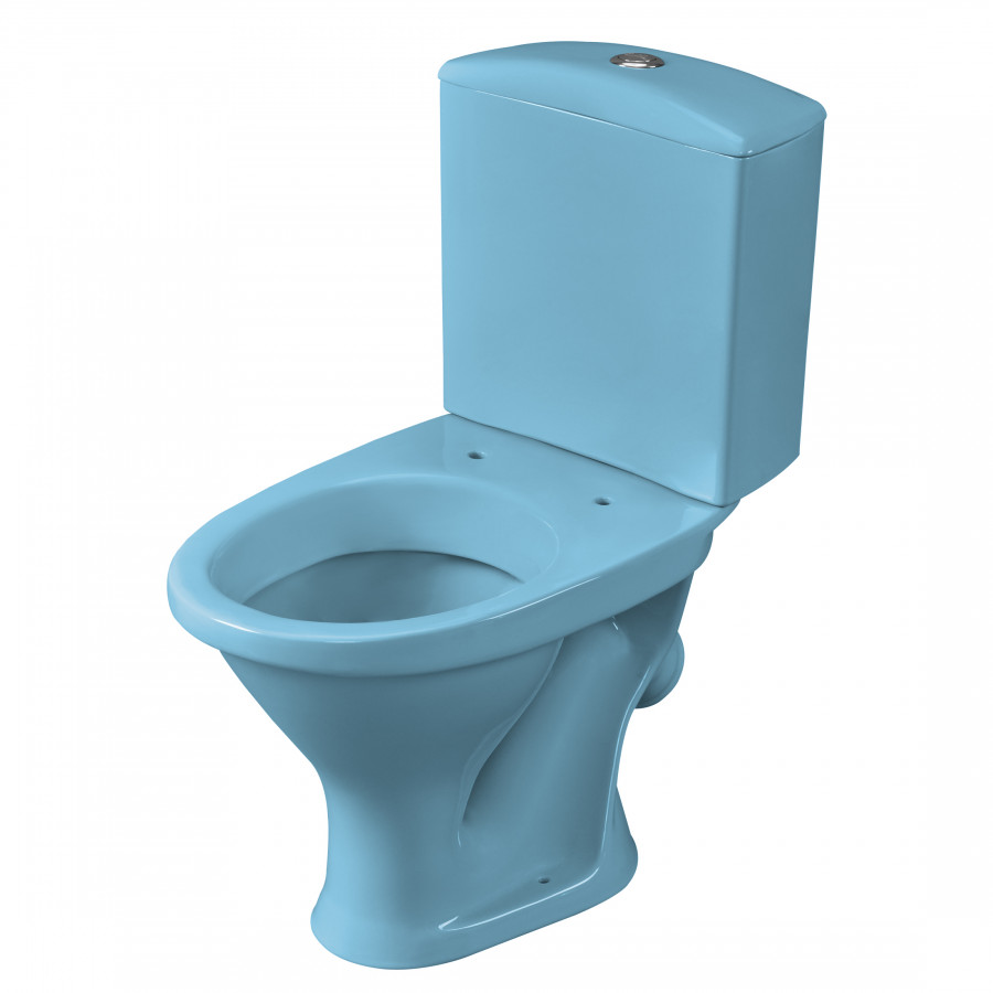 Унитаз-компакт "Вест" косой выпуск, с кнопочной арматурой и сиденьем, голубой SANTERI