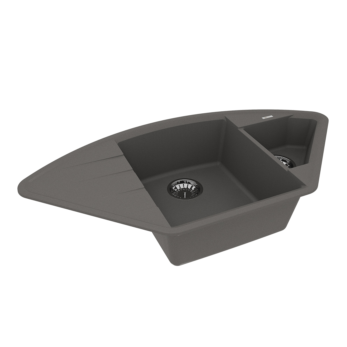 Кухонная мойка Lemark IRKANA 980 врезная угловая с доп. чашей и крылом из кварцгранита, Серый шёлк