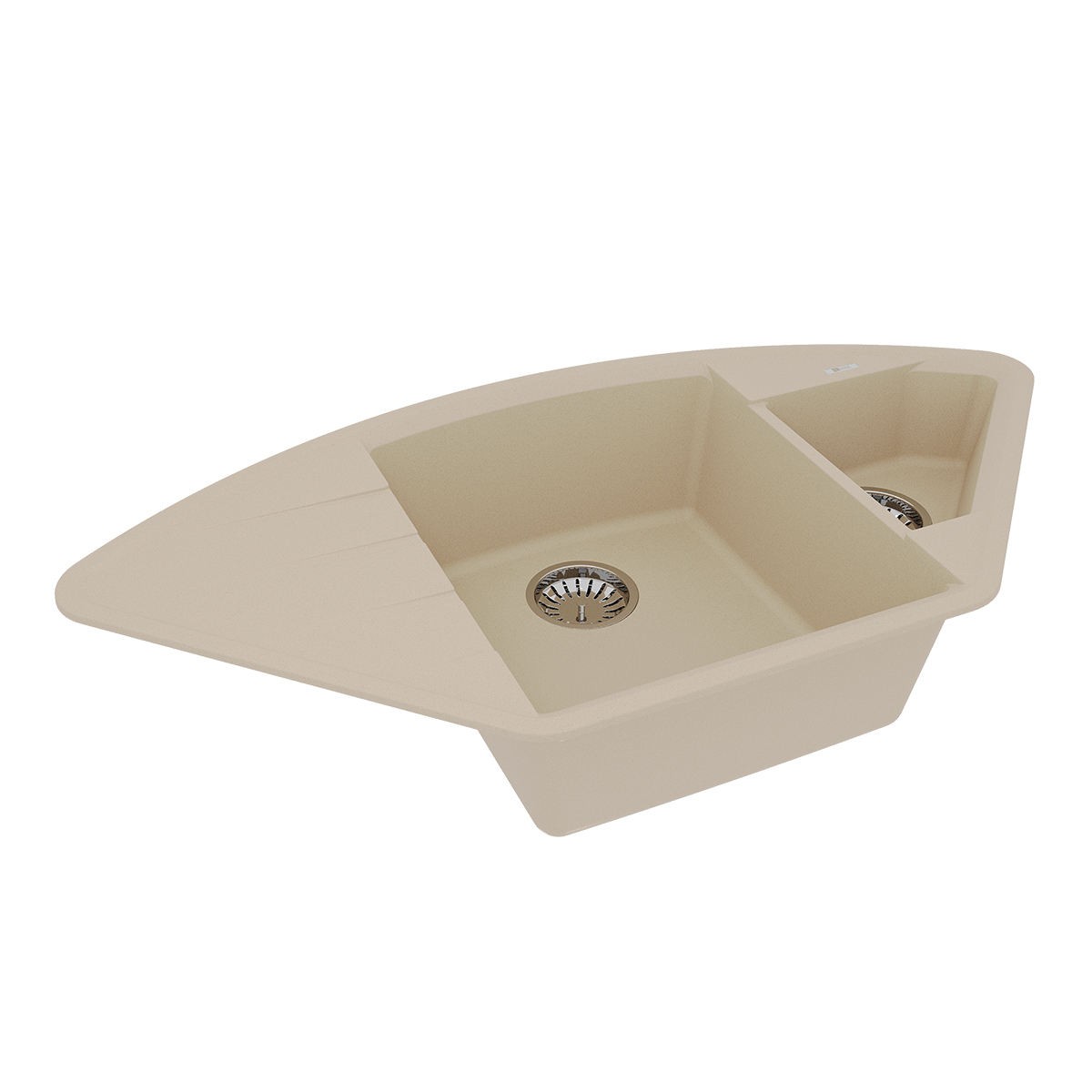 Кухонная мойка Lemark IRKANA 980 врезная угловая с доп. чашей и крылом из кварцгранита, Бежевый