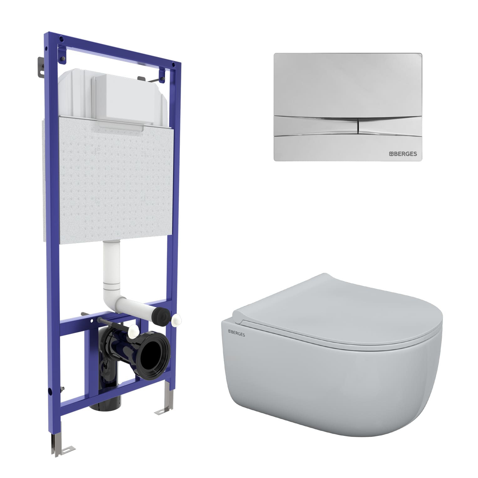 Комплект для монтажа  подвесного унитаза: инсталляция NOVUM525, кнопка F3 хром глянец, унитаз EGO Ri