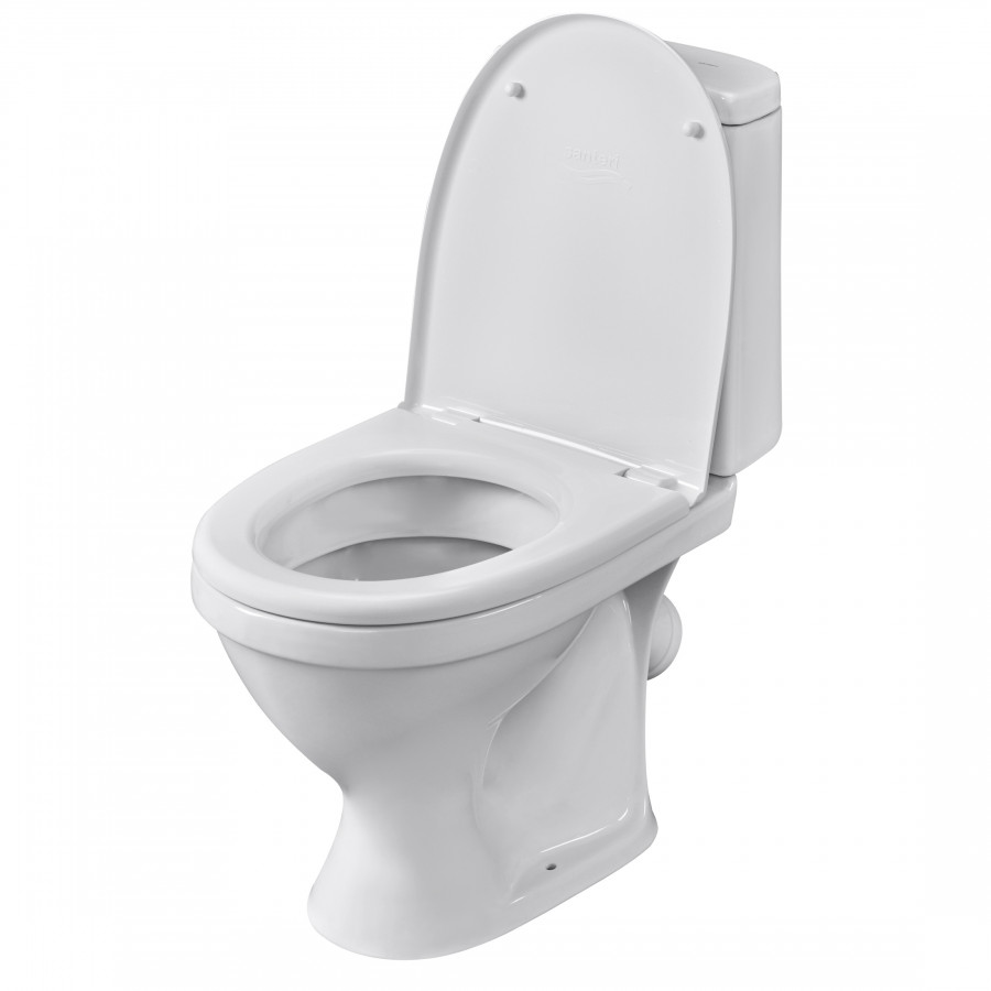 Унитаз-компакт "Прайм", косой выпуск, с 2-режимной кнопочной арматурой и сиденьем полипропилен. SANT