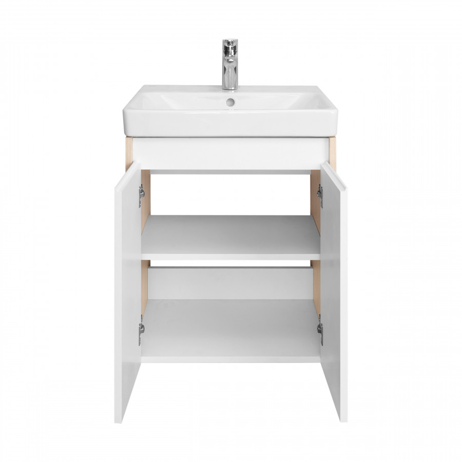 Тумба СКАНДИ DOORS 55, универс., 2 дв., белый глянец/дуб верона (под раковину АДРИАНА 55)