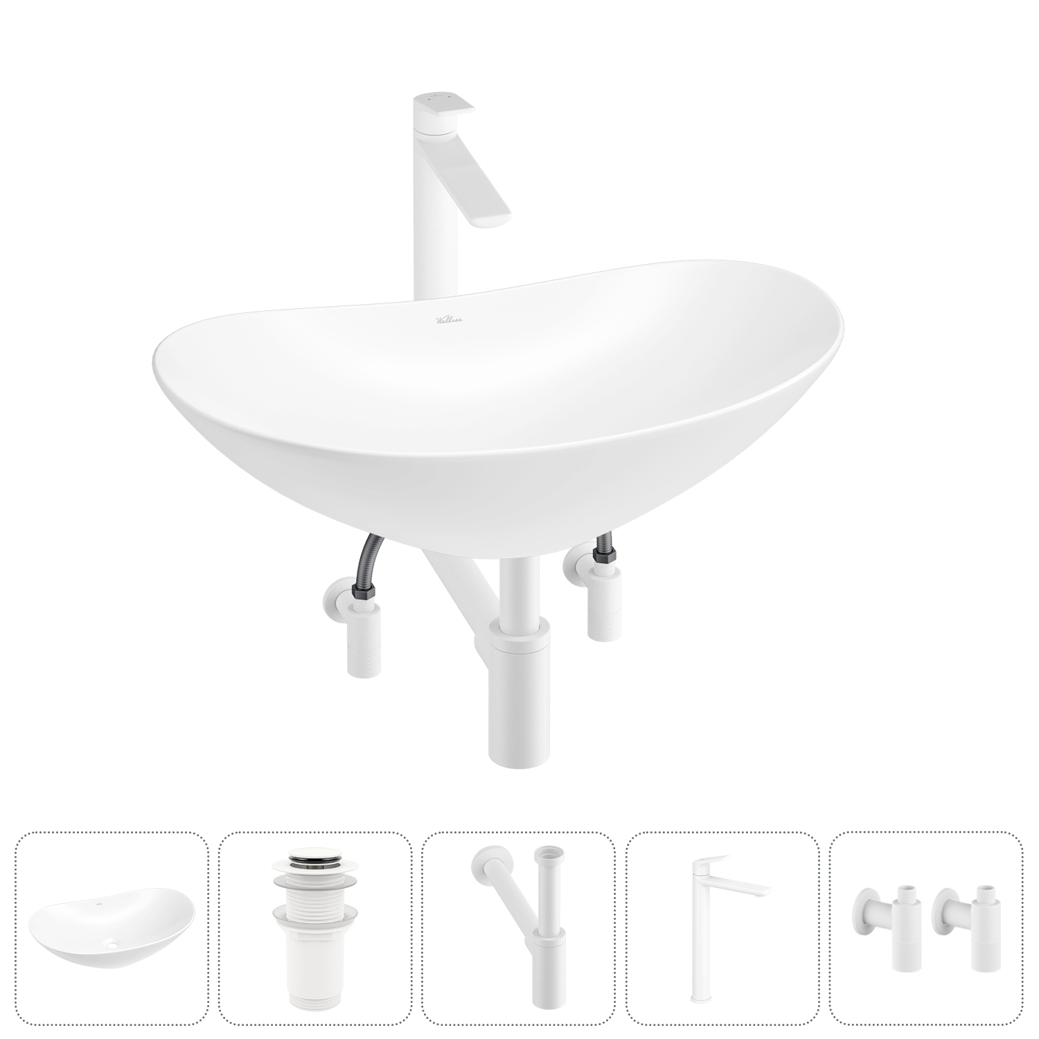 Накладная раковина для ванной комнаты Wellsee Carefree Dove 20212296R в наборе 5 в 1: раковина белый