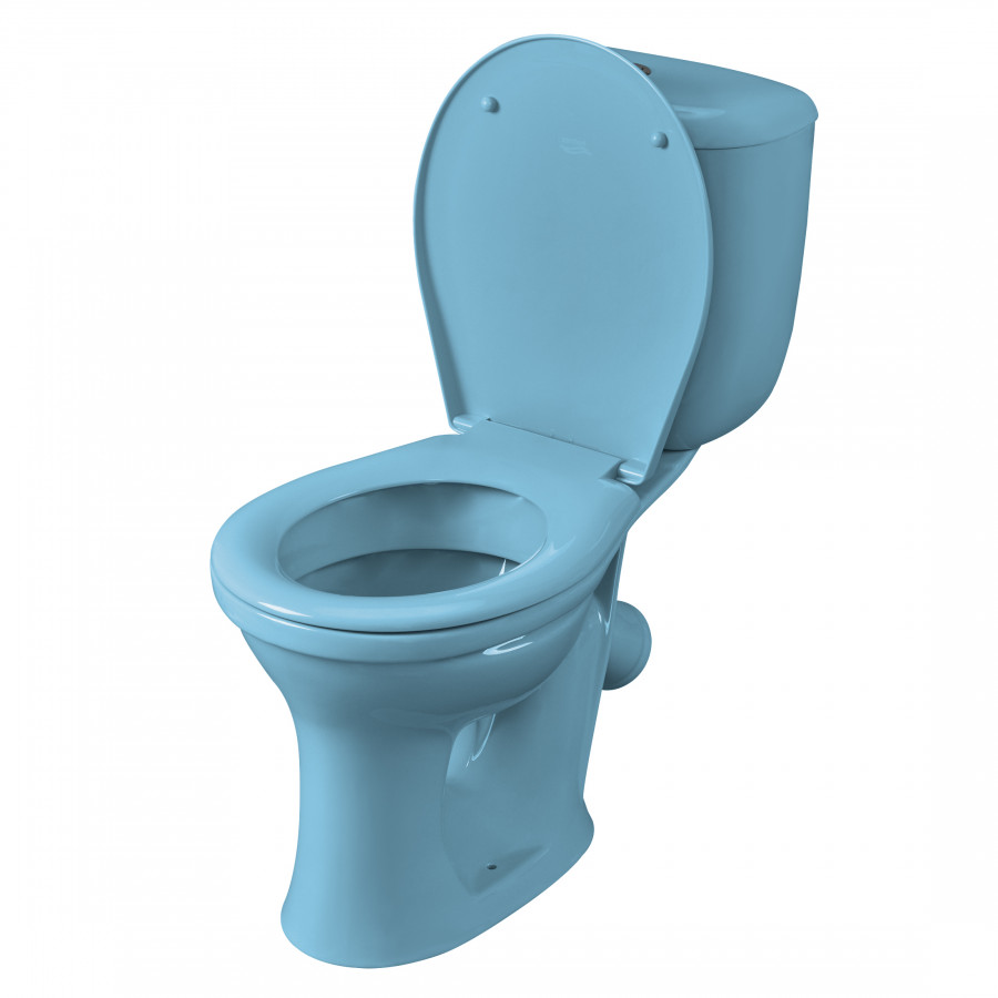 Унитаз-компакт Виктория косой выпуск, н/п., кноп. арматурой и сиденьем полипропилен, голубой SANTERI