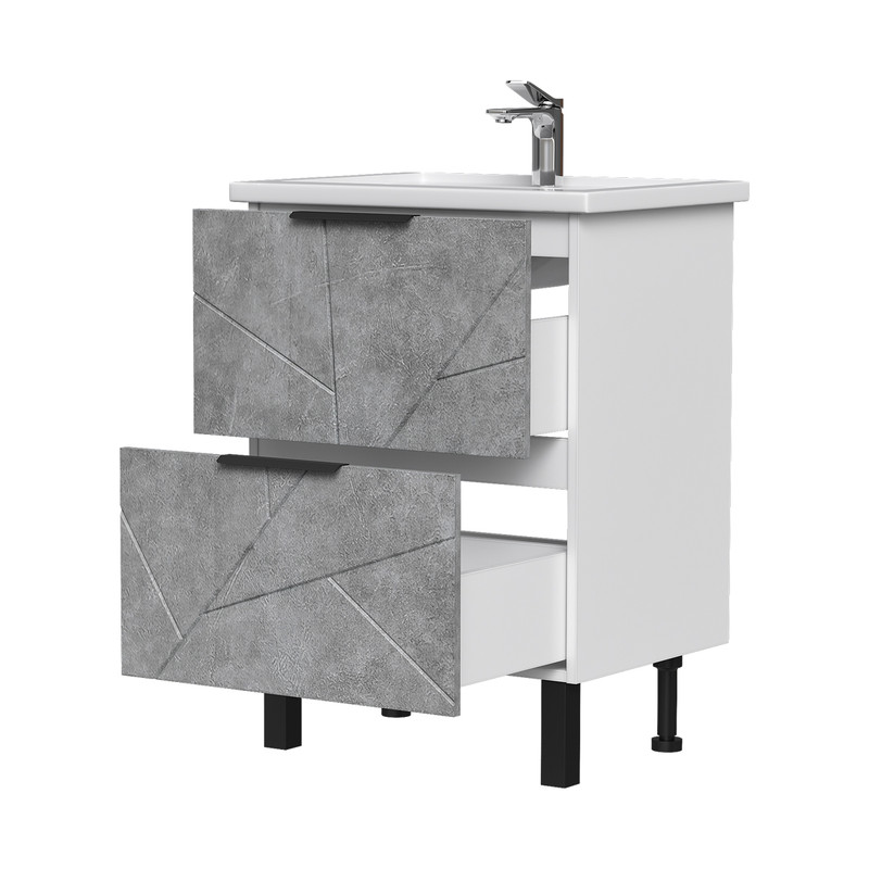 Тумба Twing 60, напольная, 2 ящ., бетон (под раковину Фостер 60), VOLNA