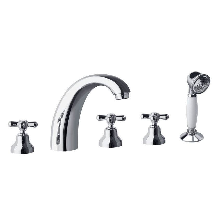 Смеситель вентельный на борт ванны с душевым комплектом и изливом GAUDI 3132CG