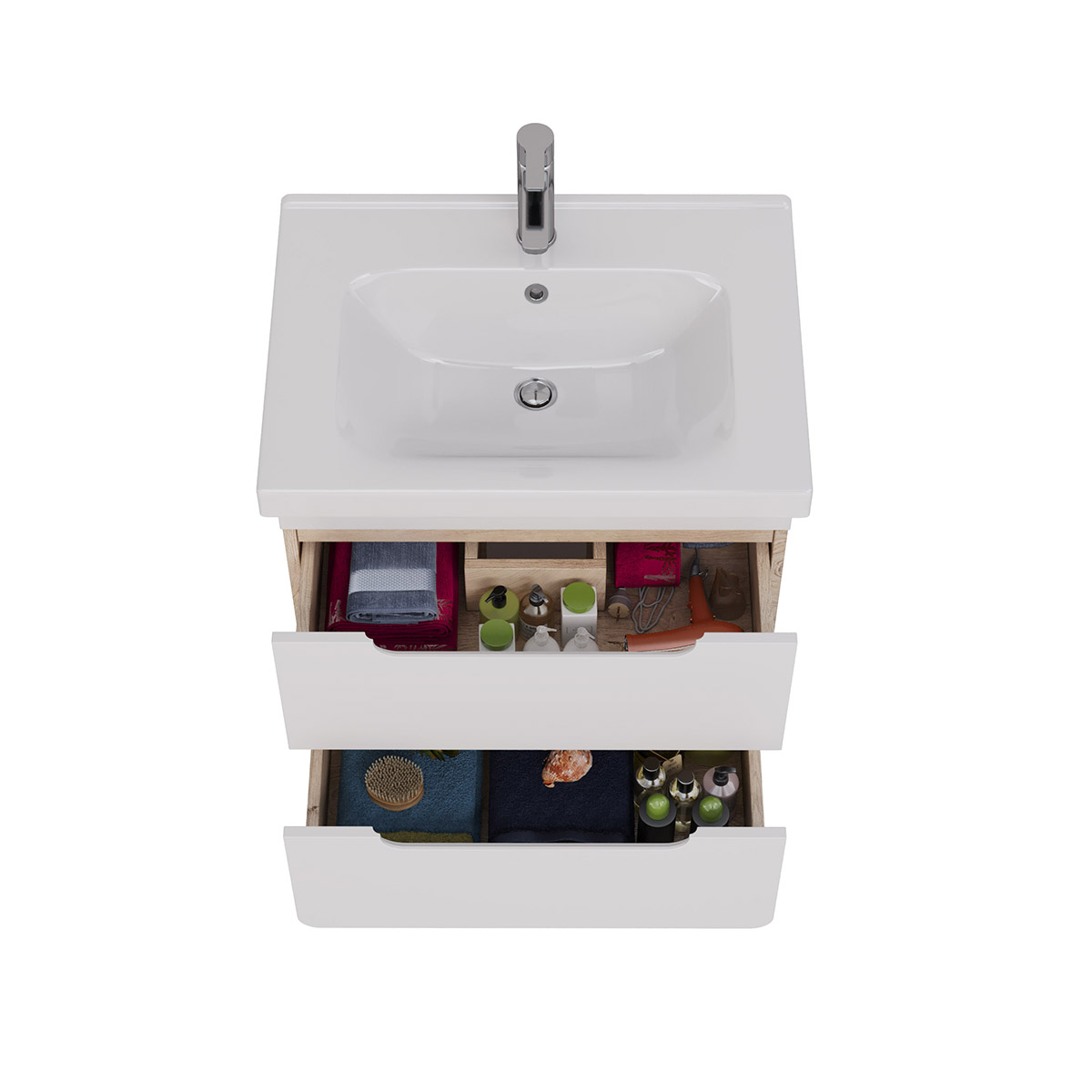 Тумба Lemark OLIVIA 65 см под 1 раковину, подвесная, 2 ящика, цвет корпуса: Дуб кантри, цвет фасада: