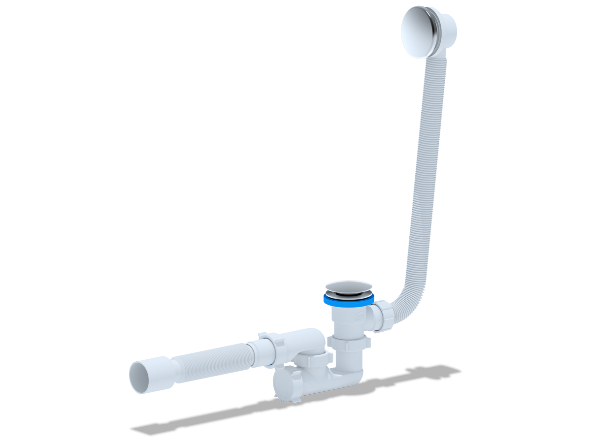 Сифон Ани для ванны клик-клак, грибок, с выпуском и переливом с трубой 40/50 регулируемый, ANI PLAST