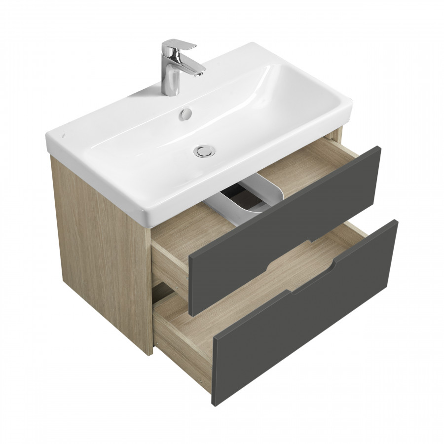 Тумба ОЛИВИЯ 80 повесная, 2 ящ., грей/дуб ойстер (под раковину АДРИАНА 80)