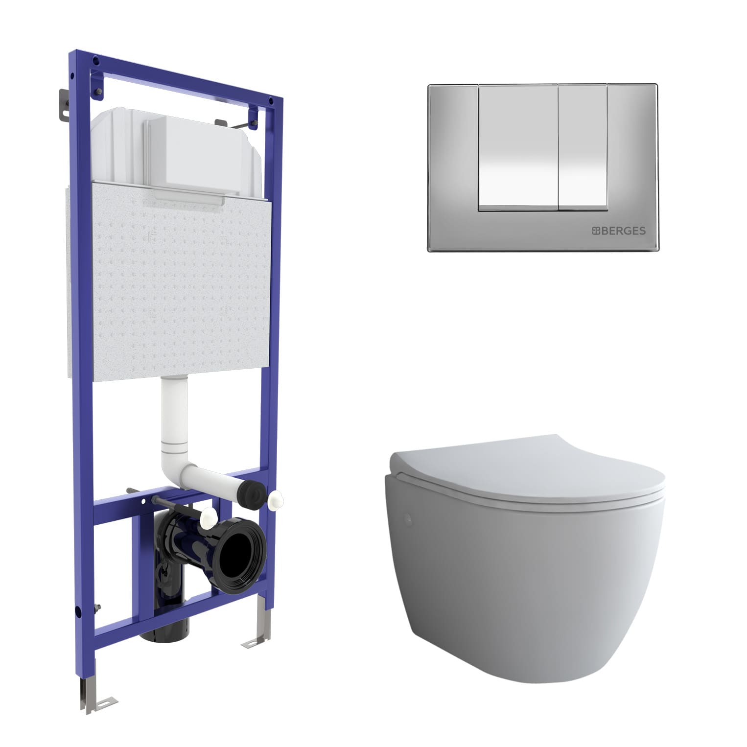 Комплект: инсталляция NOVUM, кнопка S3, унитаз OKUS, сиденье дюропласт Toma Slim SO, BERGES