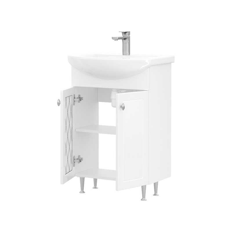 Тумба Milena 55, напольная, 2 дв., белая (под раковину Балтика 55), VOLNA