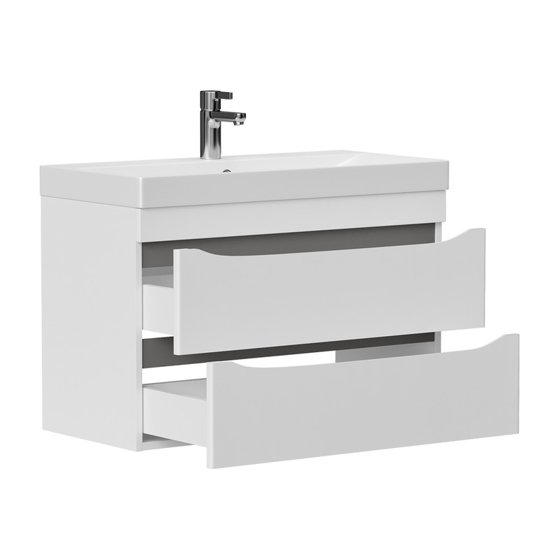 Тумба Lake 80, подвесная 2 ящ., белый/серый оникс (под раковину 9696-80), VOLNA