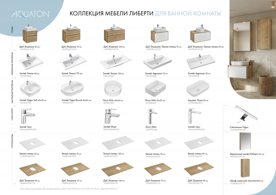 Тумба ЛИБЕРТИ 60, 2 ящ., подвесная, дуб эльвезия (под раковину ЭЛИНА 60, MILA 35, MILA 40, ОДРИ 42)