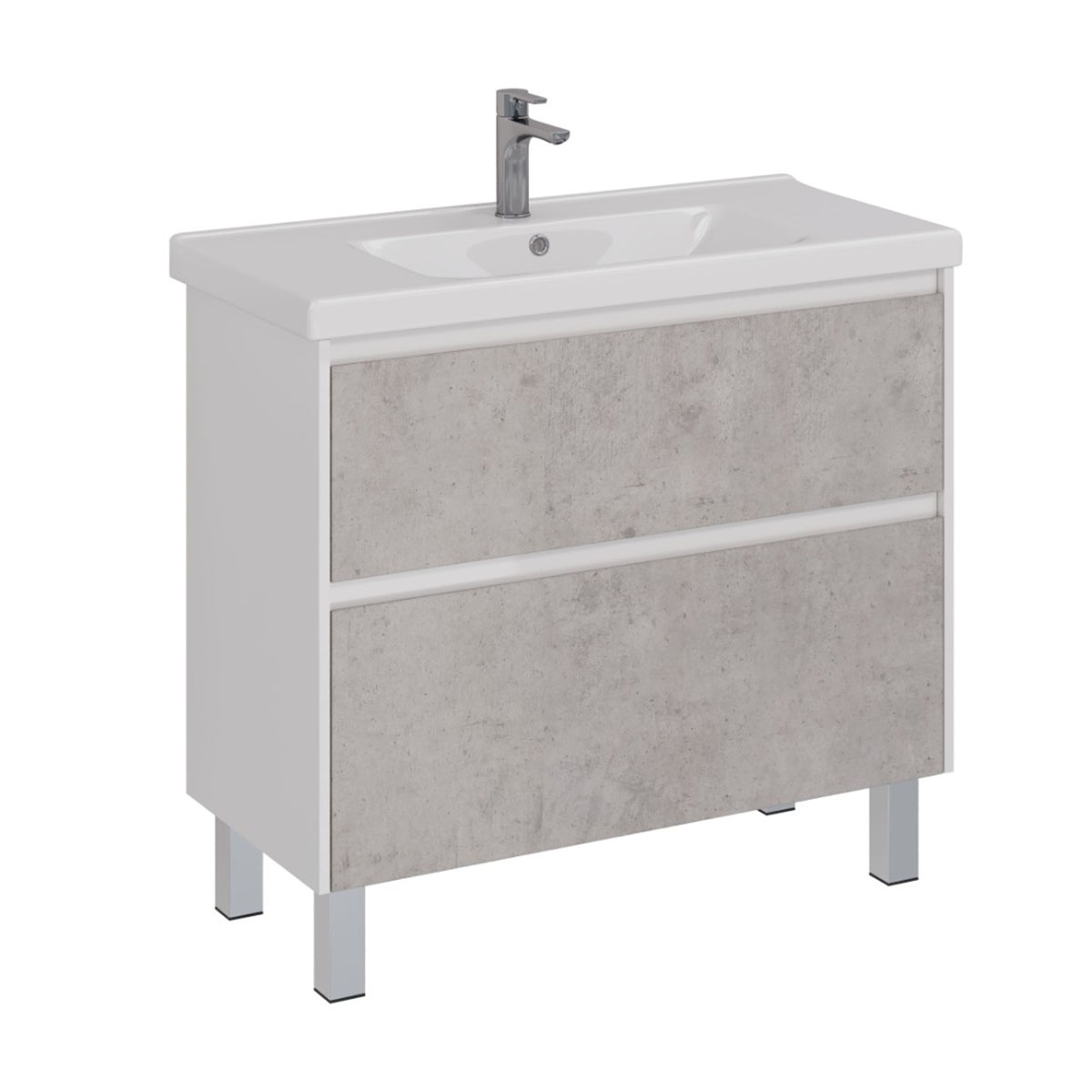 Тумба Lemark COMBI 100 см под 1 раковину, подвесная/напольная, 2 ящика, цвет фасада: Бетон, цвет кор