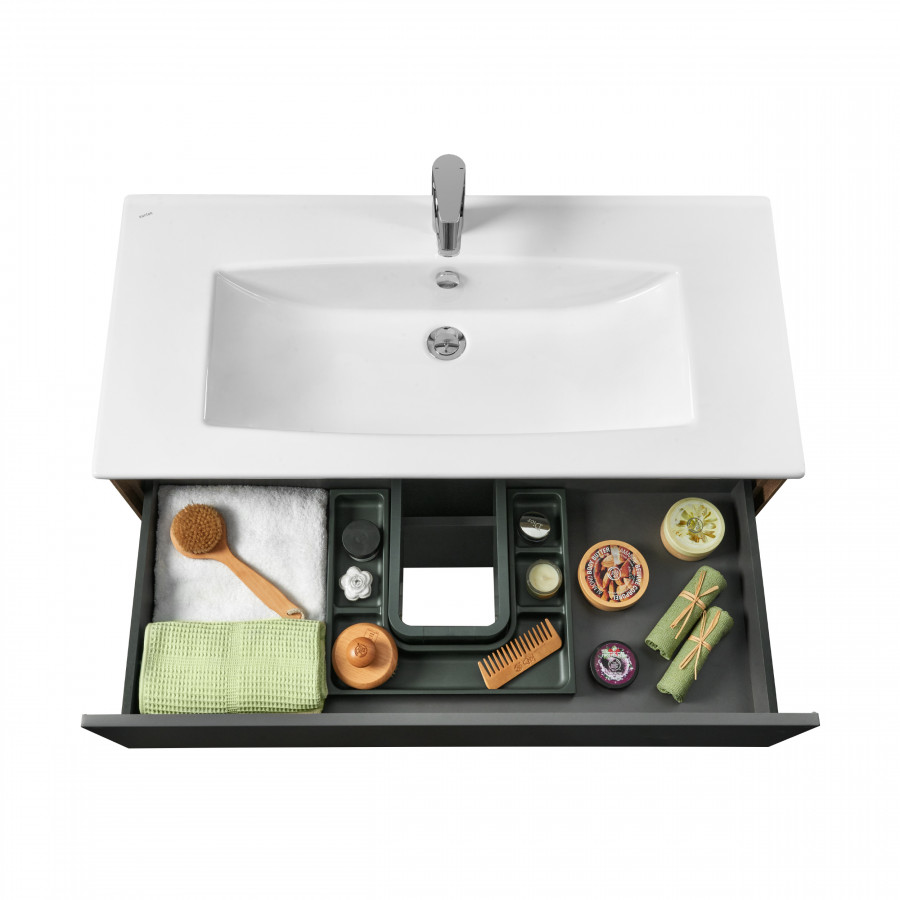 Тумба СОХО 100, дуб веллингтон, графит софт (под раковину ЭЛИНА 100)