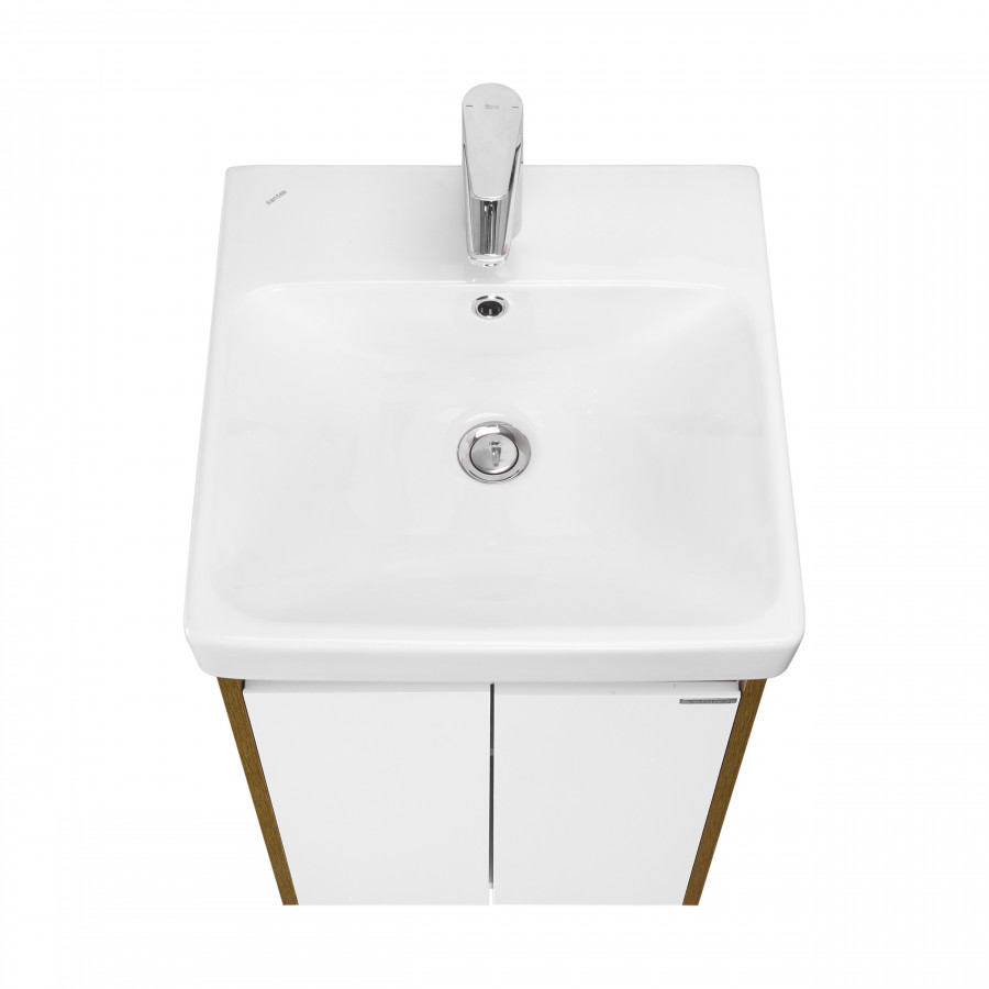 Тумба СКАНДИ DOORS 45, универс., 2 дв., белый глянец/дуб рустикальный (под раковину АДРИАНА 45)