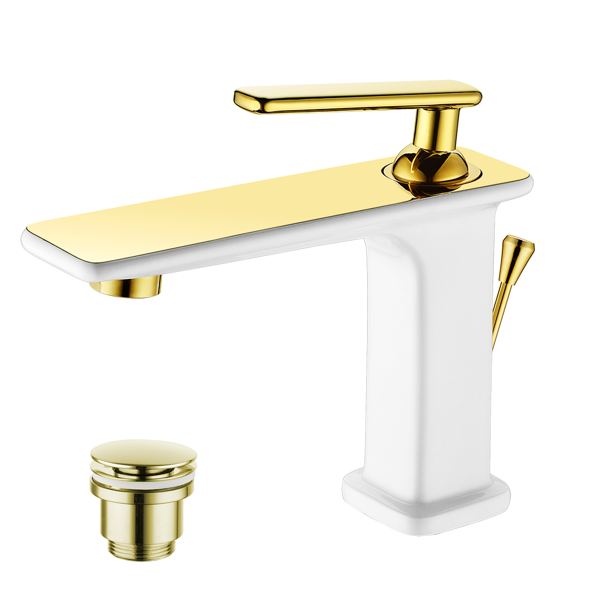 Mista Смеситель для раковины, монолит.излив 106мм дон.клап.Click/C, р/ОД, белый/золото, LM, LM6406WG