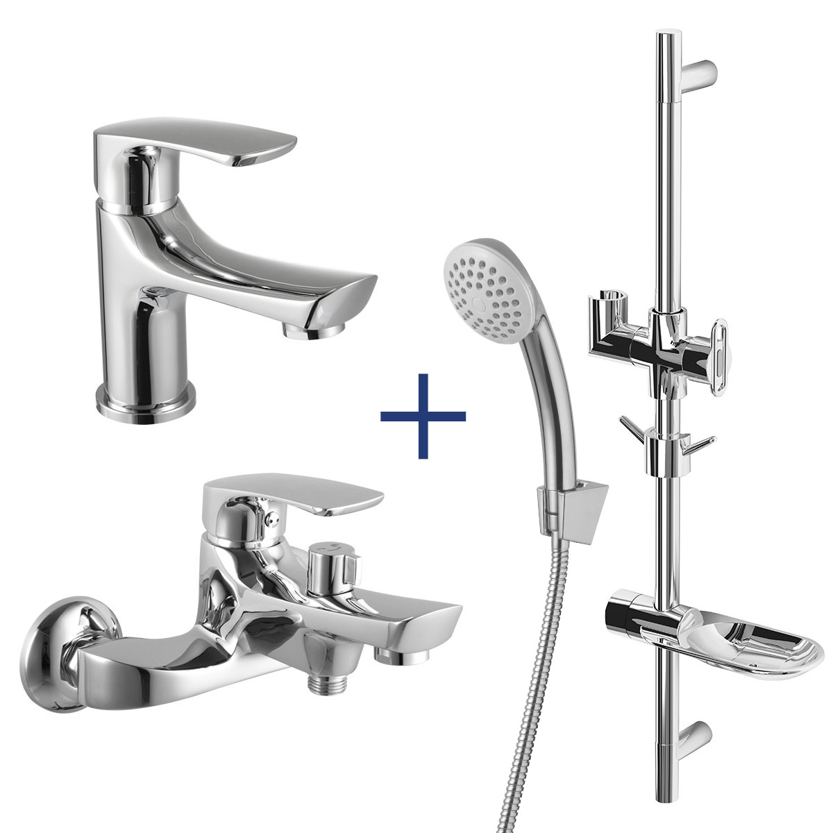  Комплект 3 в 1: PLUS_SHAPE Смесители для ванны + для умывальника + душ. стойка, хром, LM, LM1780C