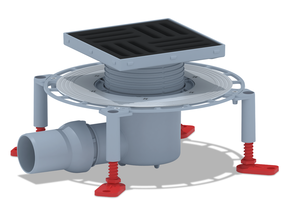 Трап для душа АНИ Пласт THQ5616 DN50 горизонтальный регулируемый с сухим затвором и решёткой из чугуна 150х150 мм