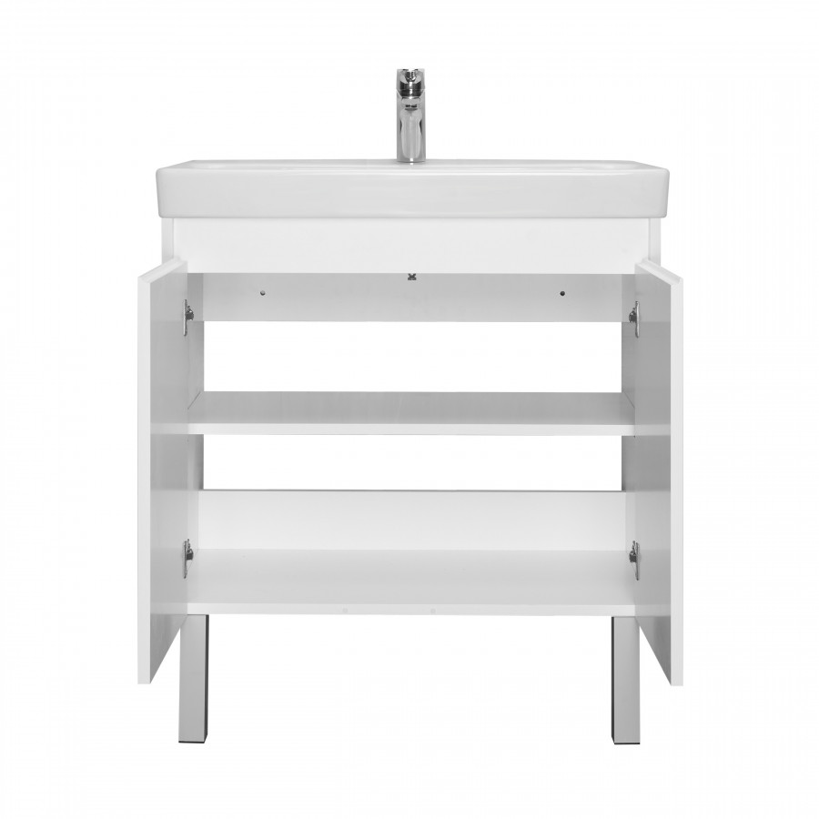 Тумба СКАНДИ DOORS 80, универс., 2 дв., белый глянец/белый матовый (под раковину АДРИАНА 80)