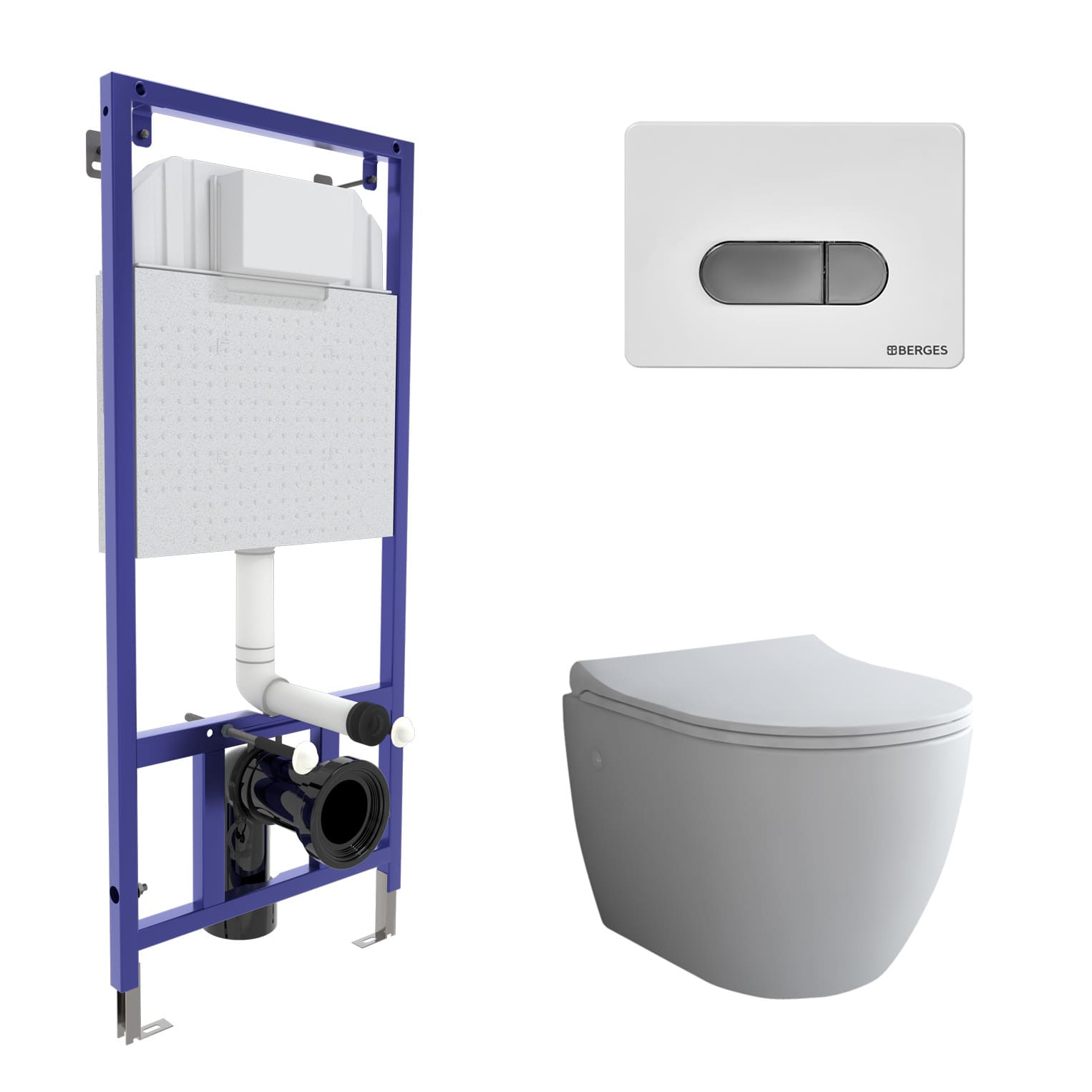 Комплект: инсталляция NOVUM, кнопка D7, унитаз OKUS, сиденье дюропласт Toma Slim SO, BERGES