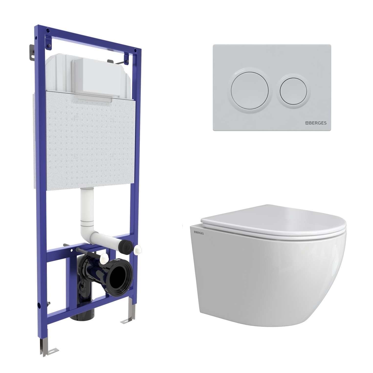 Комплект: инсталляция NOVUM кнопка O1 белая, унитаз OKUS Rimless 49 см, сиденье дюропласт микролифт,