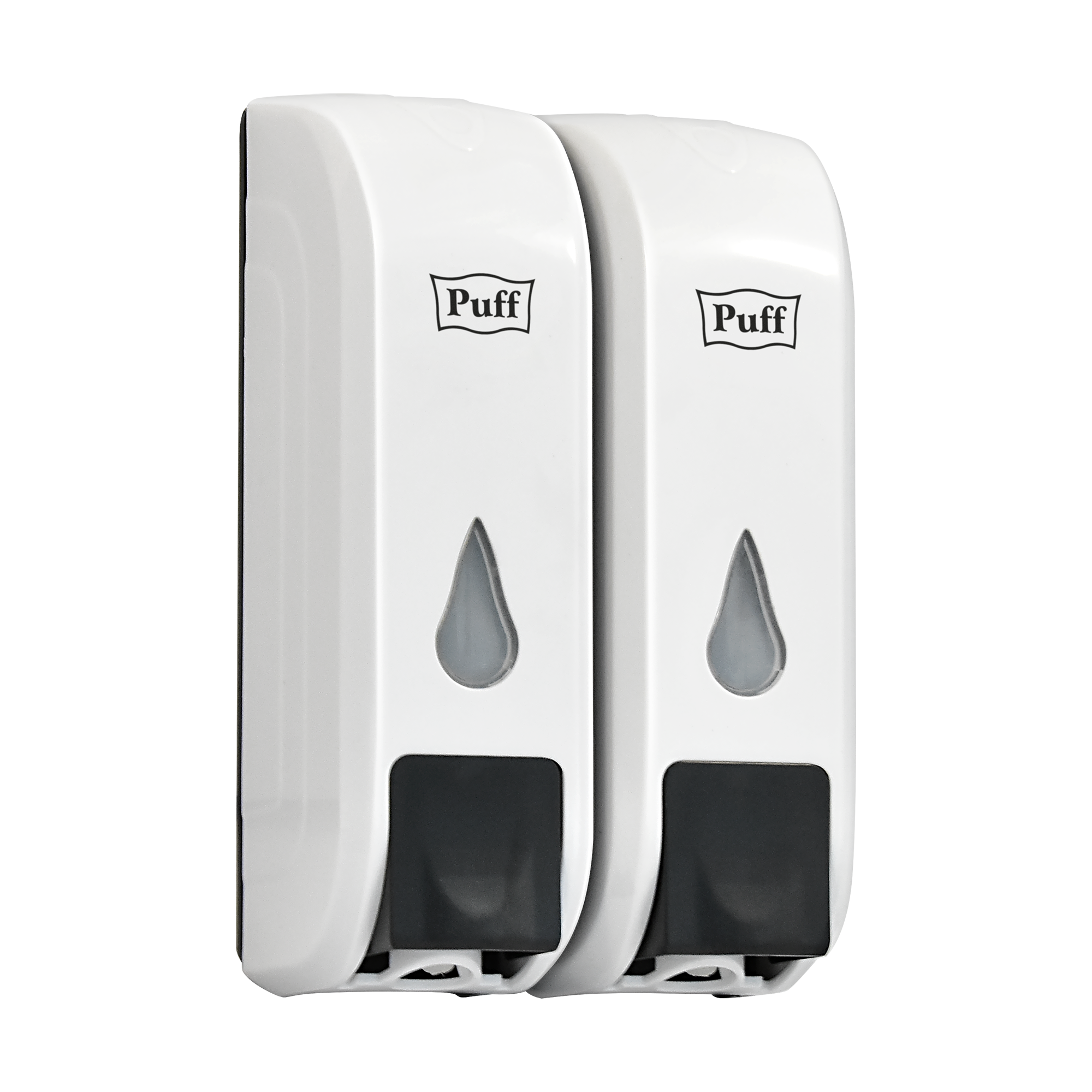 Дозатор для жидкого мыла пластиковый puff-8108, белый с черной кнопкой, 350+350 мл, 22х9х14 см