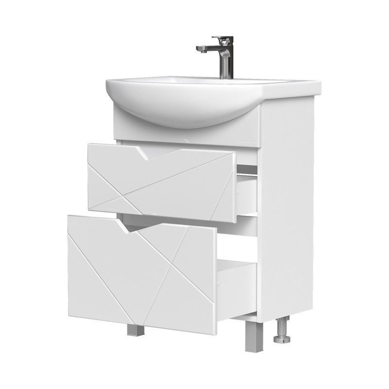 Тумба Pronto 60, напольная, 2 ящ., белая (под раковину Балтика 60), VOLNA