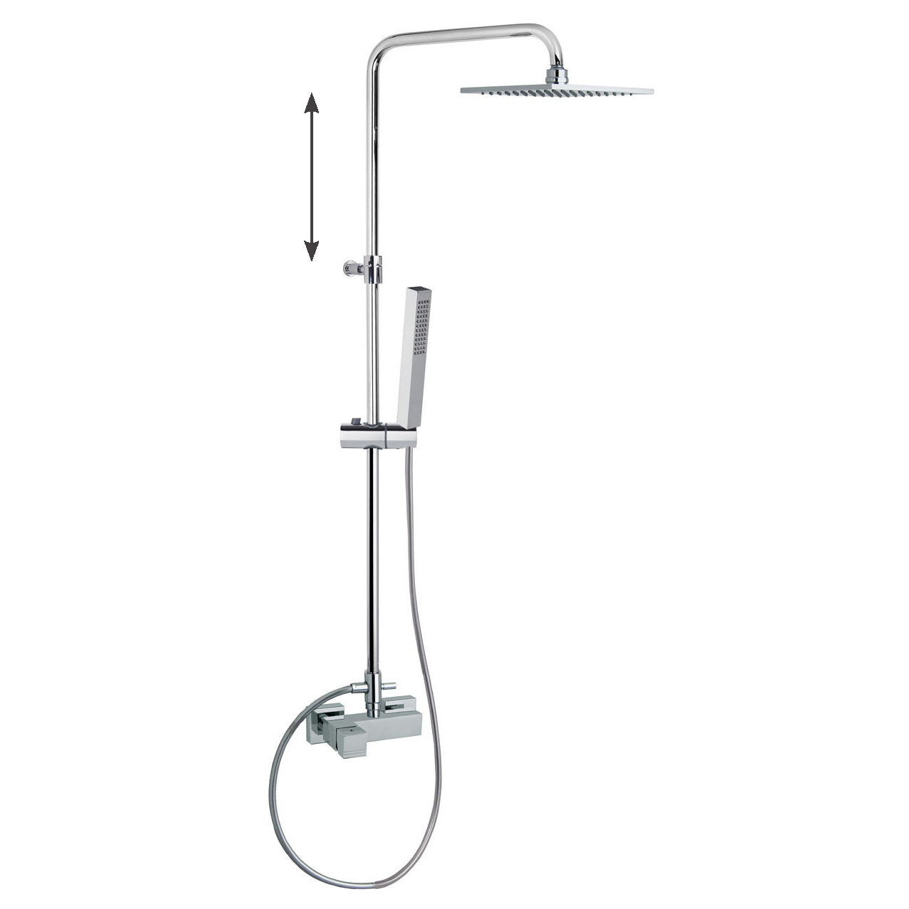 Душевая система наружнего монтажа с телескопическим тропическим душем и душевым комплектом без излив