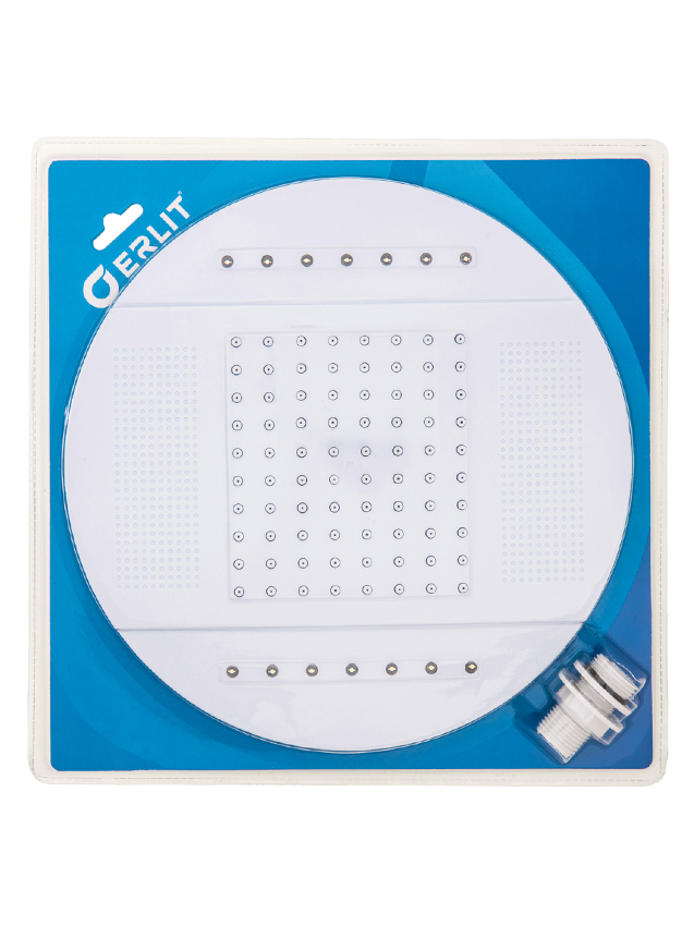 ERLIT Душ верхний 250 мм с подсветкой белый, в блистере