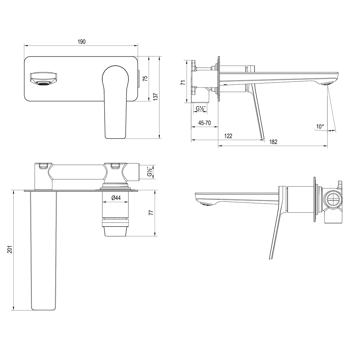 Смеситель ROSSINKA RS20-16 для раковины встраиваемый, хром