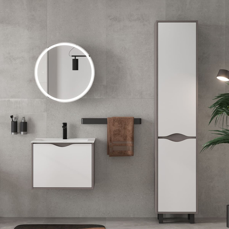 Зеркальный шкаф EQUIL Smile LED D600 подвесной графит софт