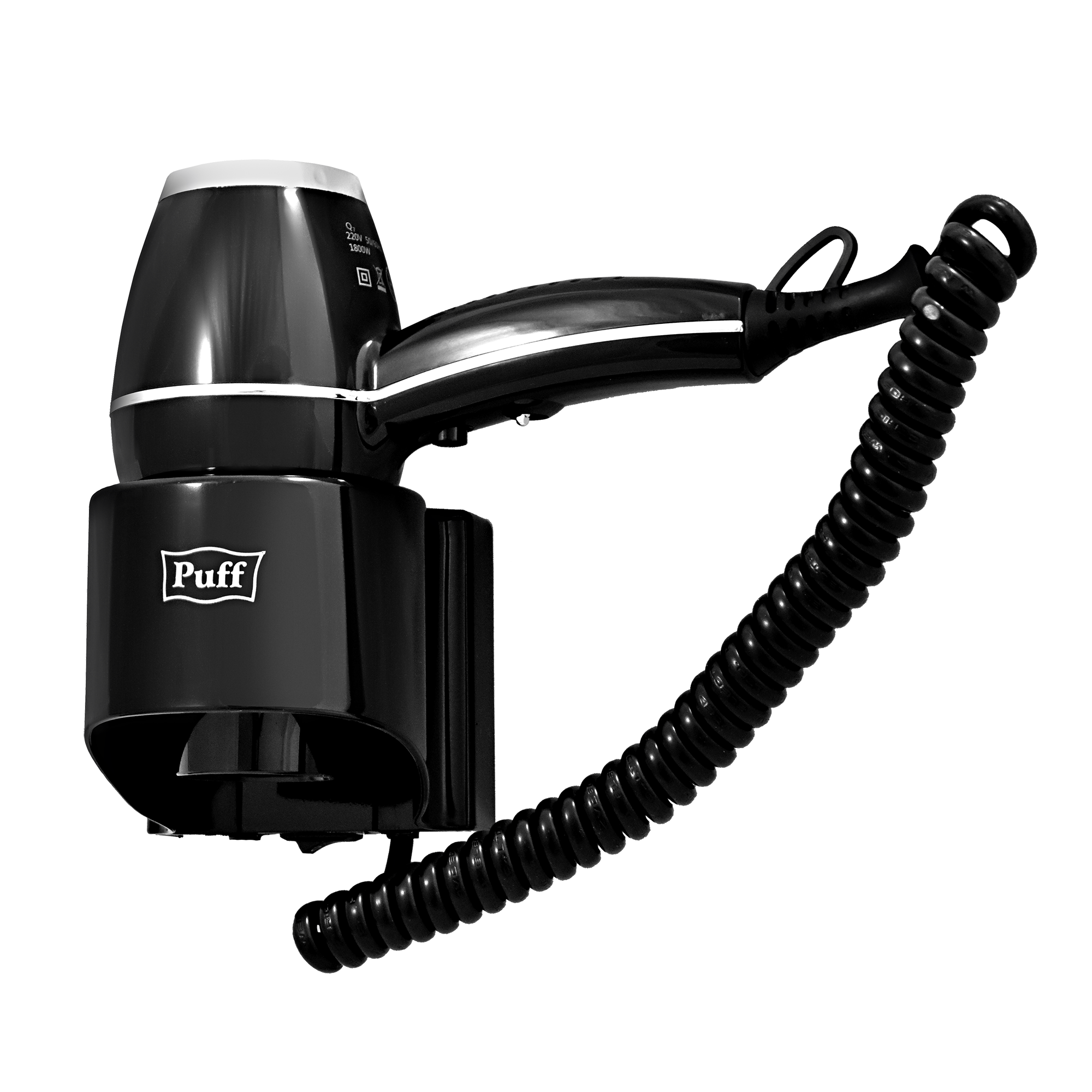 Фен для волос настенный PUFF-1800Вl черный, 1,8 кВт (0405.012)