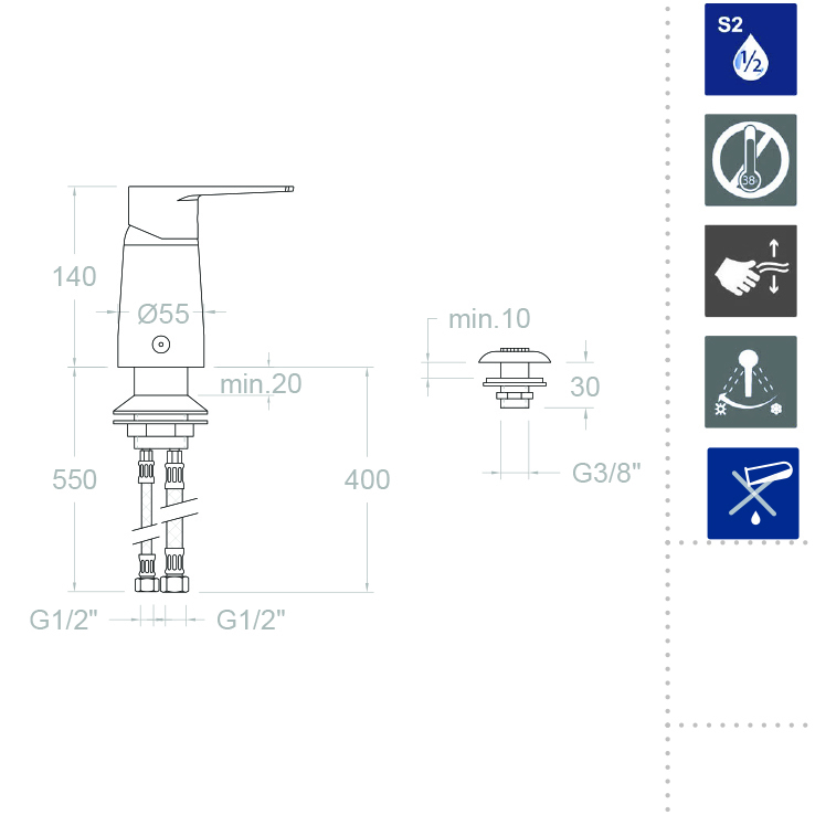 Встраиваемый смеситель для парикмахерской раковины TITANIUM 182201
