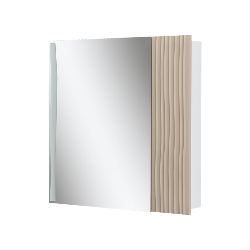 Шкаф зеркальный  Lotty LED 80, подвесной, латте/белый, VOLNA