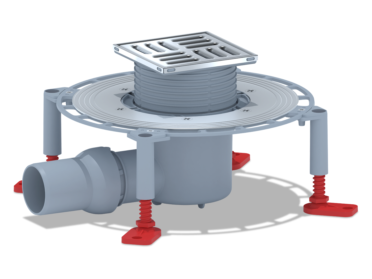 Трап для душа АНИ Пласт THQ5602 DN50 горизонтальный регулируемый с сухим затвором и решёткой из нержавеющей стали 100х100 мм