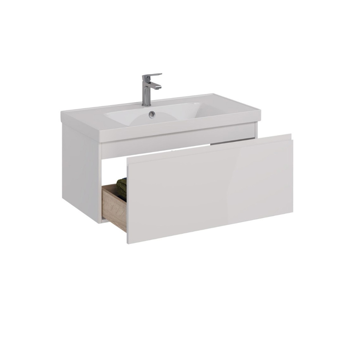 Тумба Lemark VEON MINI 90 см под 1 раковину, подвесная, с 1 ящик, цвет корпуса, фасада: Белый глянец