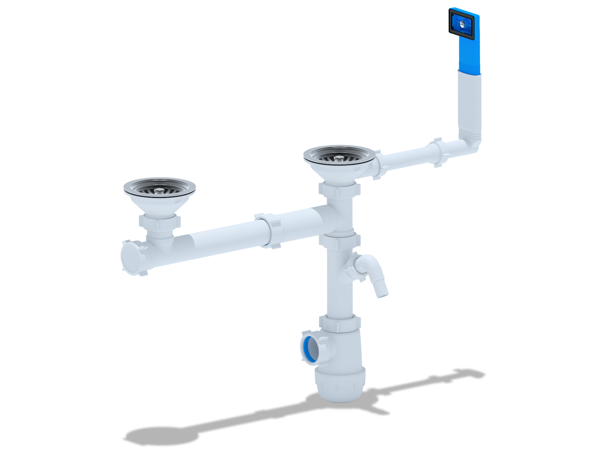 Cифон для мойки АНИ Пласт Грот A7500 3 1/2 дюйма 40 двойной смещенный с отводом для стиральной машины