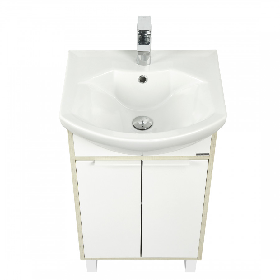 Тумба РИКО 50, белая, ясень фабрик (под раковину СМАЙЛ 50)