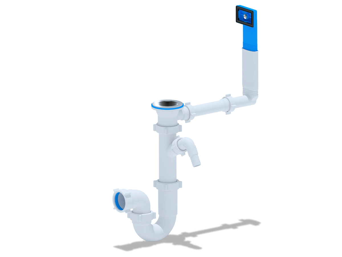 Сифон для мойки АНИ Пласт D1040 1 1/2 дюйма 40 прямоточный с переливом и отводом для стиральной машины