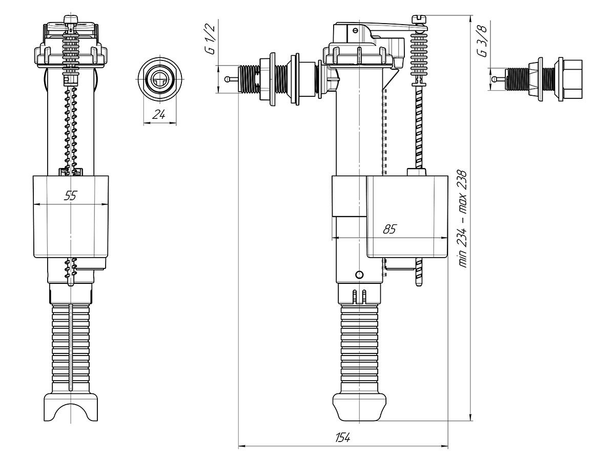 Арматура универсальная боковая АНИ Пласт WC5013 штуцер пластик 1/2 и 3/8 дюйма