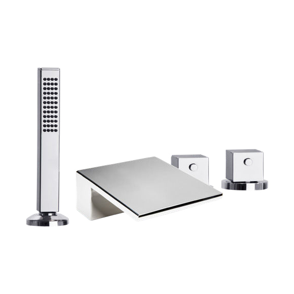 Термостатический смеситель на борт ванны однорычажный с каскадным изливом и душевым комлектом  KUATR