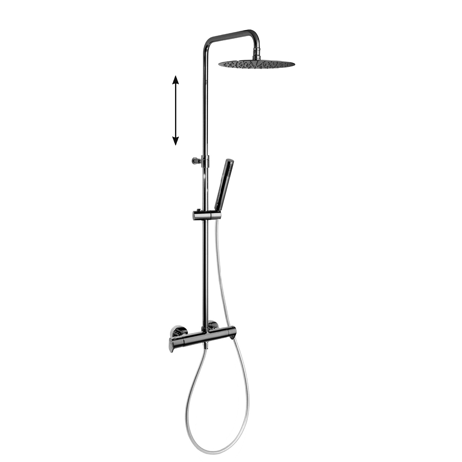 Душевая термостатическая система наружнего монтажа с телескопическим тропическим душем и душевым ком