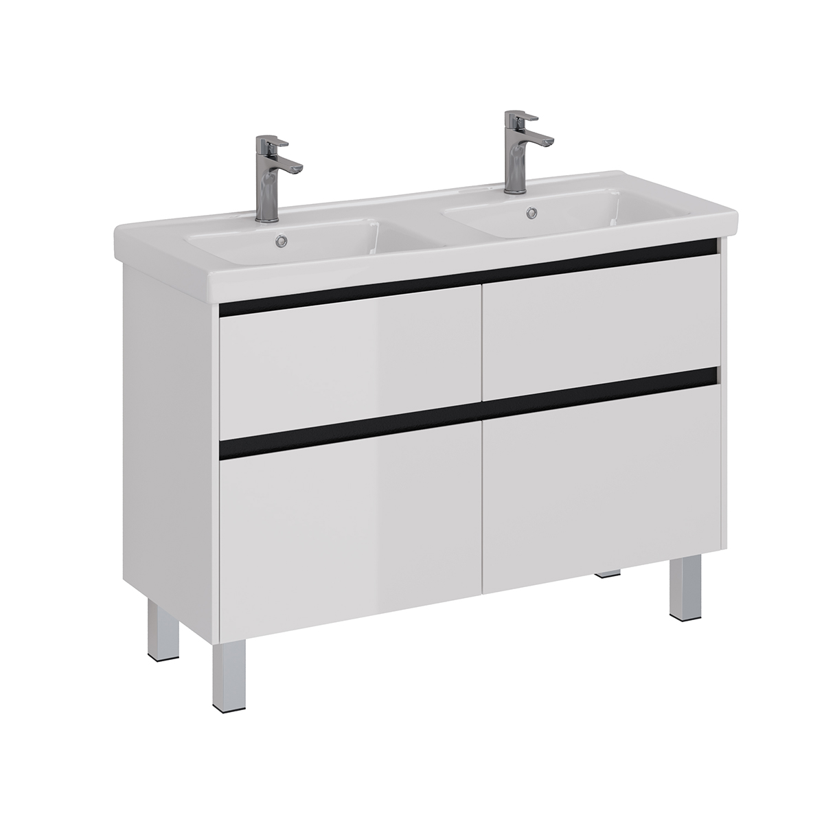 Тумба Lemark COMBI 125 см под 2 раковины, подвесная/напольная,4 ящика, цвет планки: Чёрный, цвет кор