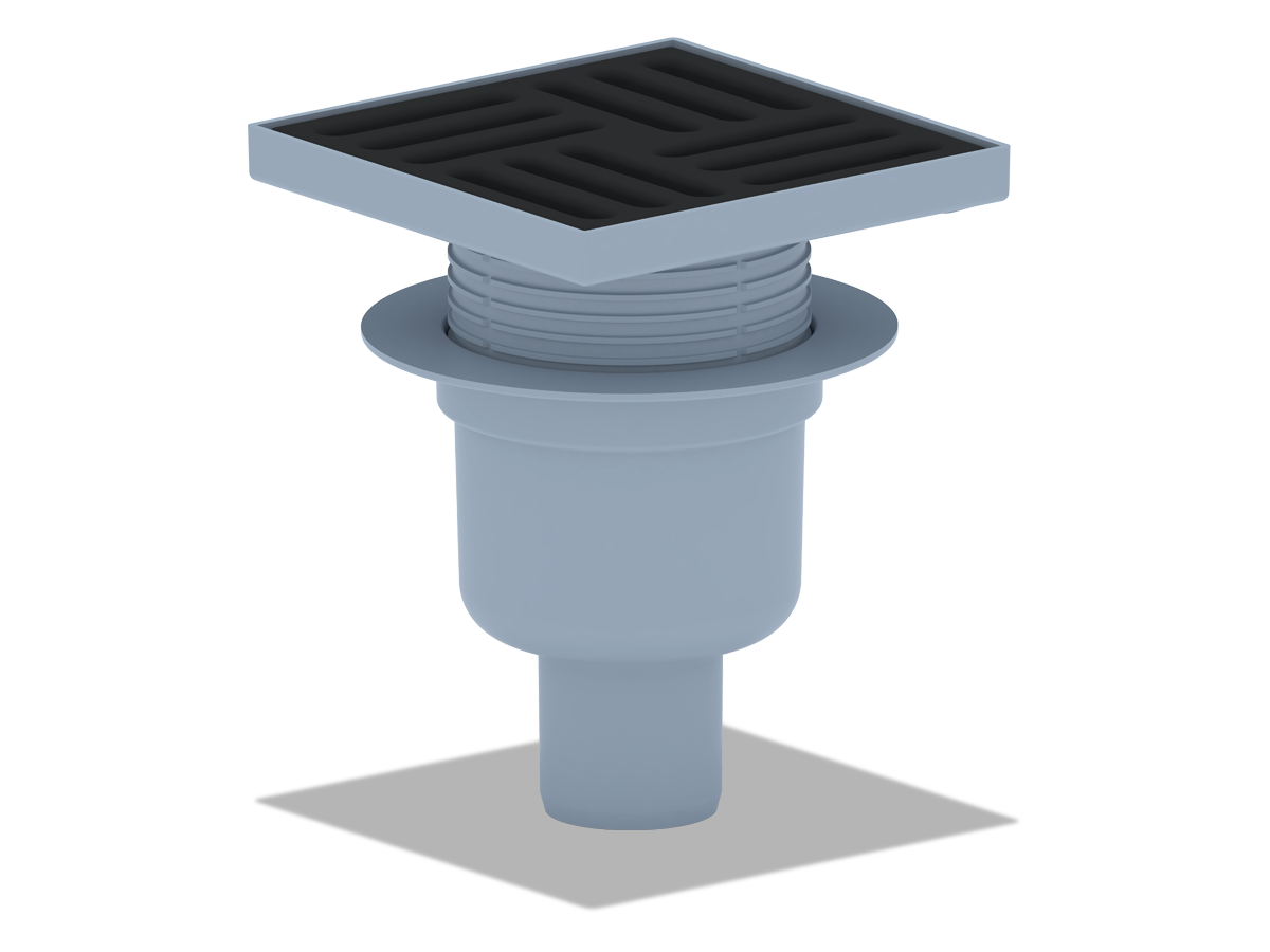 Трап для душа АНИ Пласт TQ5716 DN50 вертикальный регулируемый с сухим затвором и решёткой из чугуна 150х150 мм