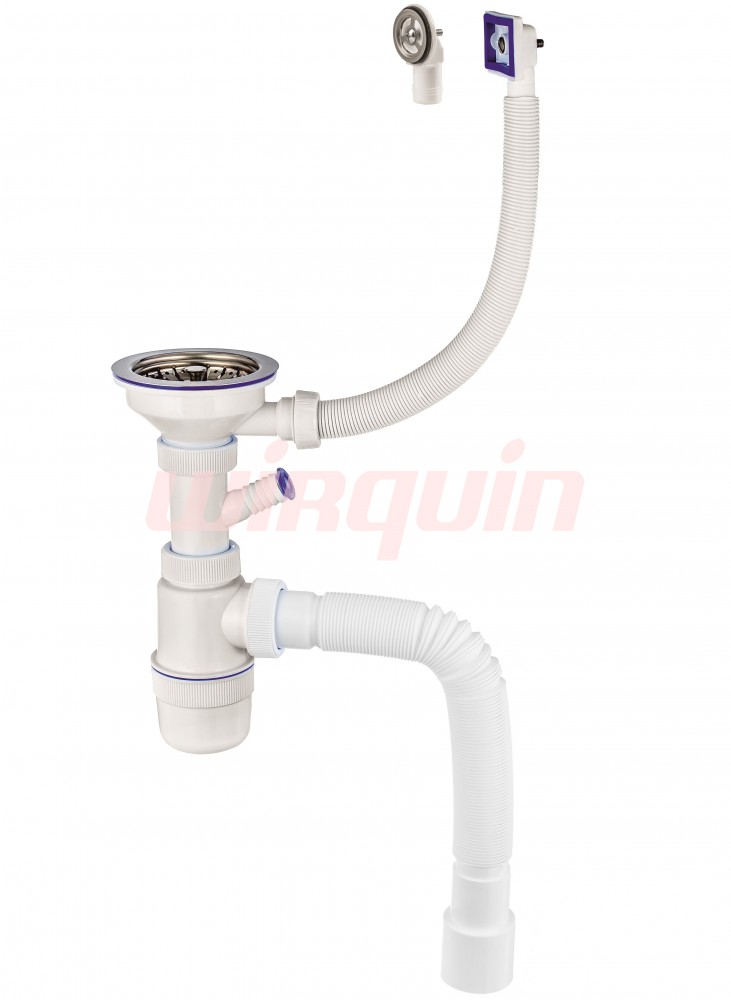 ЭКОНОМ серия: сифон 3½ х 40 мм с круглым и прямоугольным переливом L300 мм, нержавеющая решетка экон