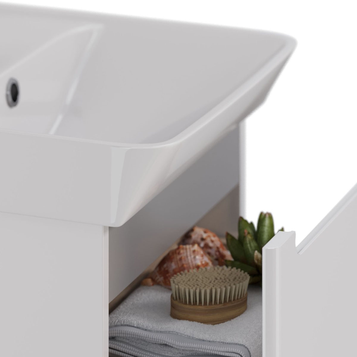 Тумба Lemark BUNO MINI 50 см под 1 раковину, подвесная, 1 ящик, цвет планки: Серый, цвет корпуса, фа