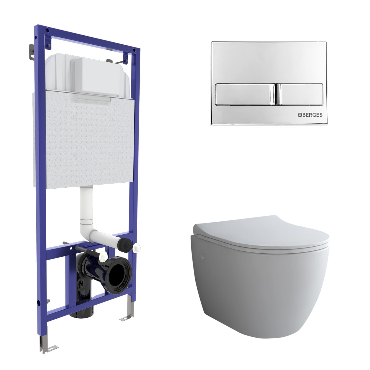 Комплект: инсталляция NOVUM, кнопка L3, унитаз OKUS, сиденье дюропласт Toma Slim SO, BERGES