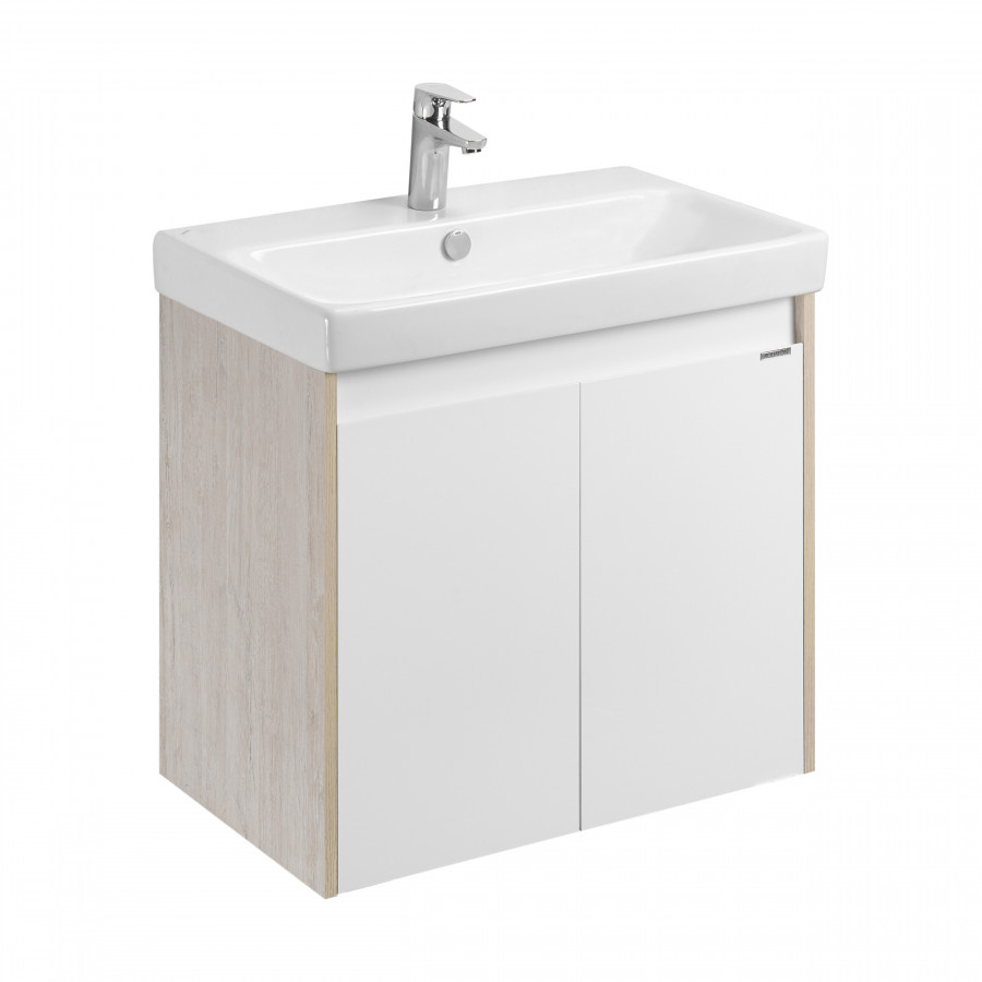 Тумба СКАНДИ DOORS 70, универс., 2 дв., белый глянец/дуб верона (под раковину АДРИАНА 70)